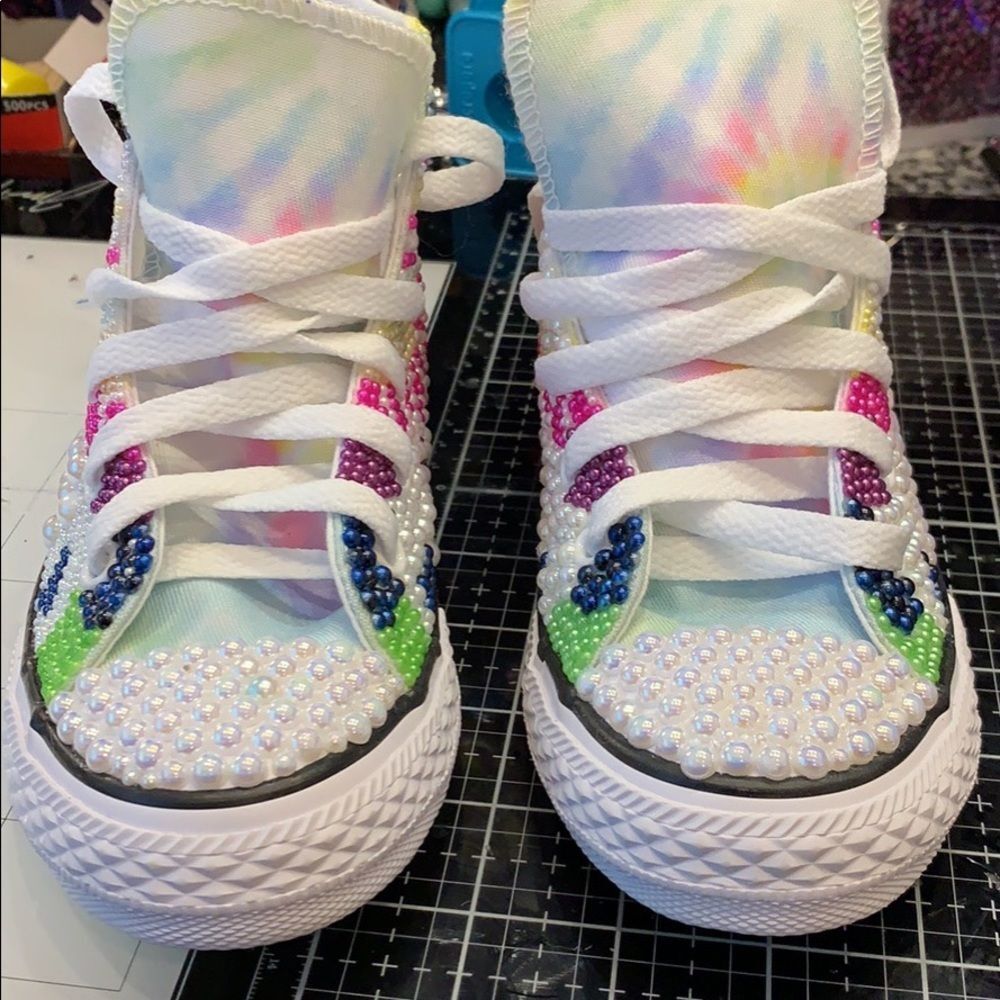 Converse Tie Dye Pearl Encrusted Statement Sneakers - Picture 2 of 4